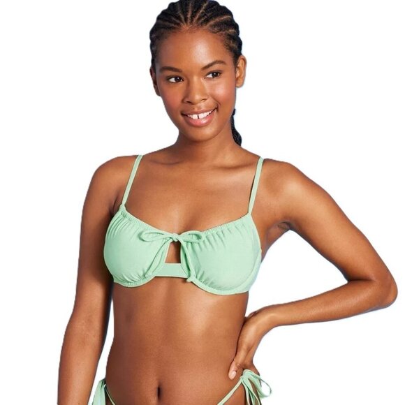 wild fable Other - Wild Fable Light Green Lurex Shirred Underwire Bikini Swim Top -- Size XL 16